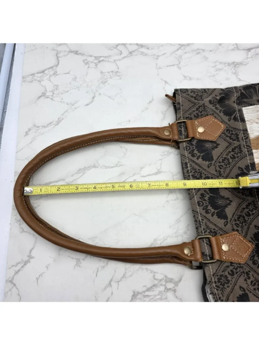 Myra Bag Tote Handbag Womens Brown Canvas Cowhide Leather Floral Western Boho